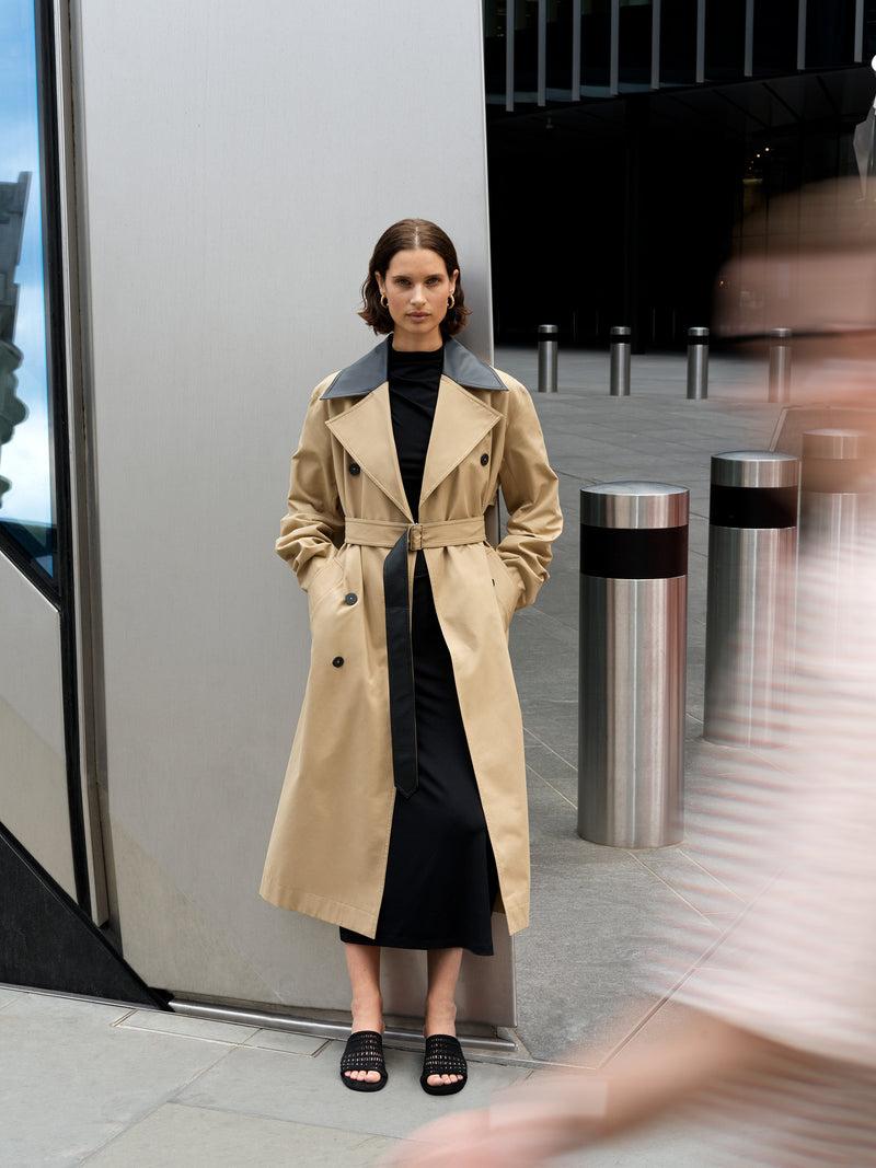 french connection Dasha Cotton Twill Trench Coat Camel