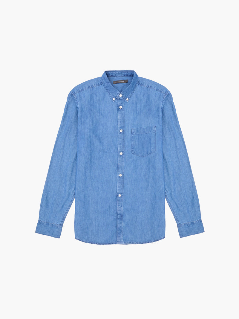 french connection Denim Long Sleeve Oxford Shirt Mid Wash