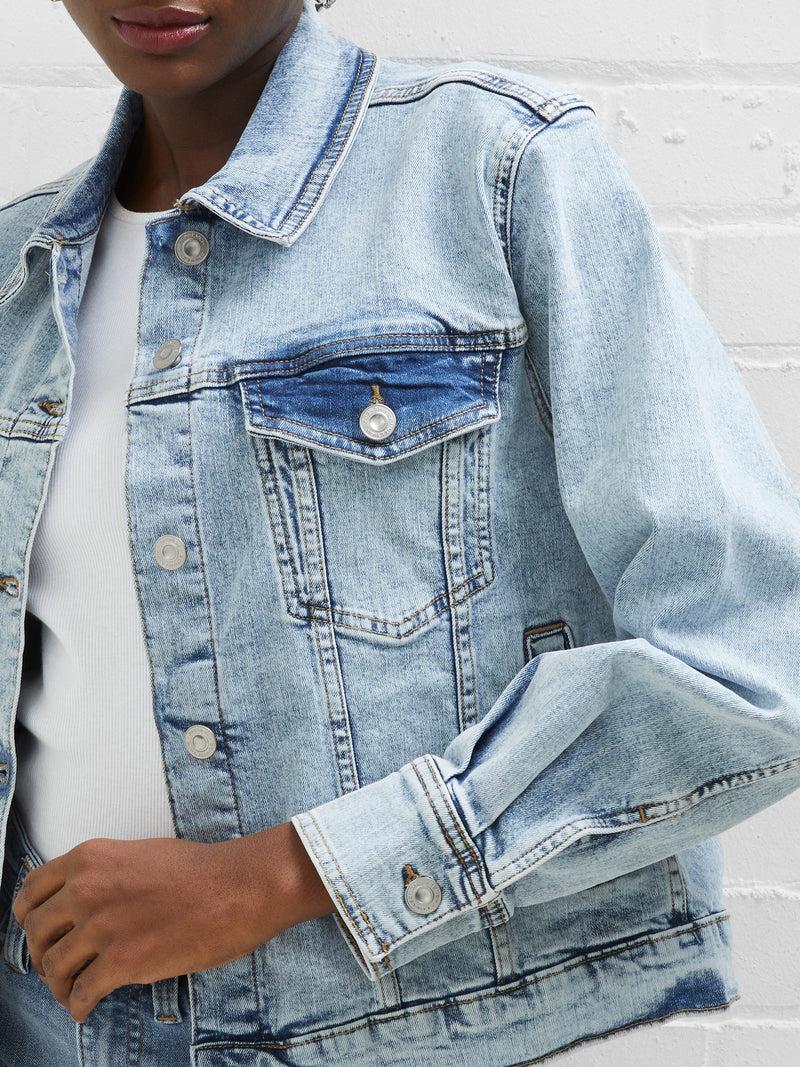 French Connection Denim Stretch Trucker Jacket Bleached Out