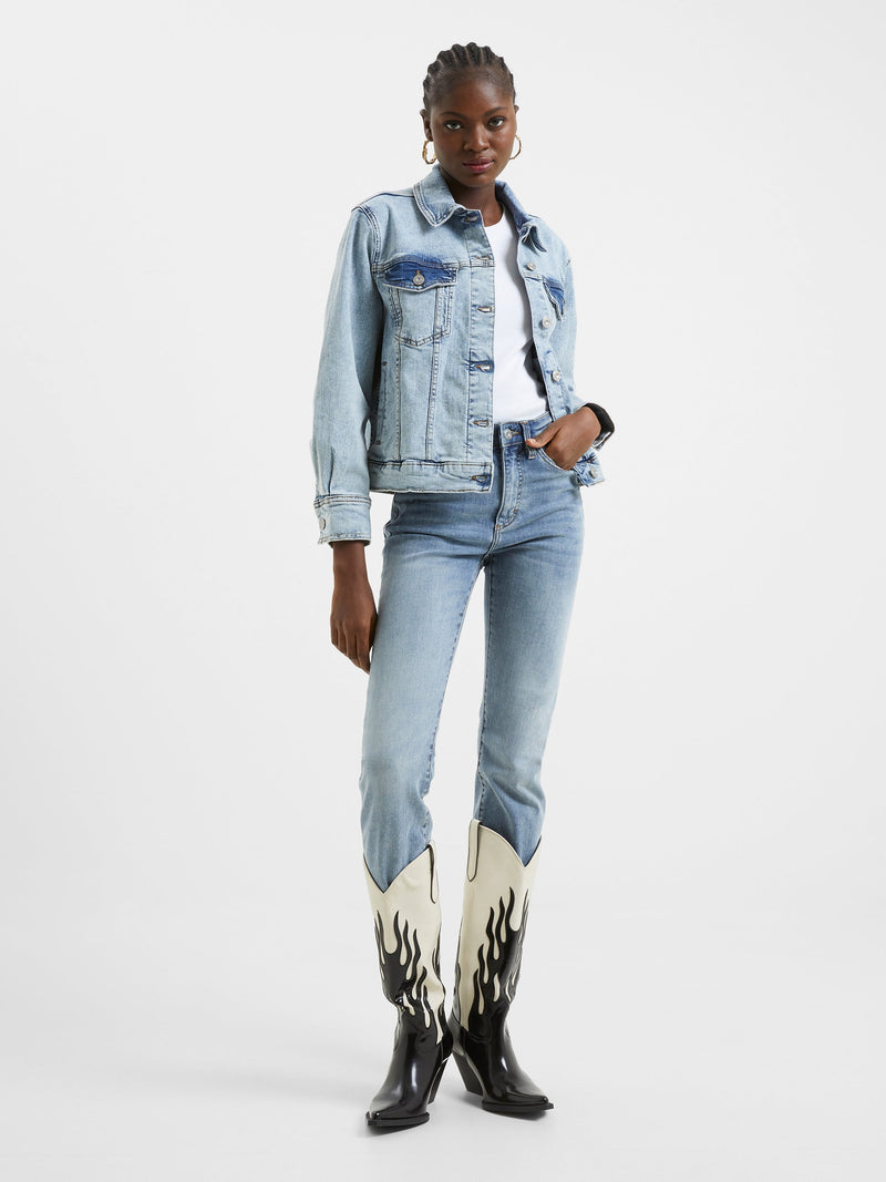 French Connection Denim Stretch Trucker Jacket Bleached Out