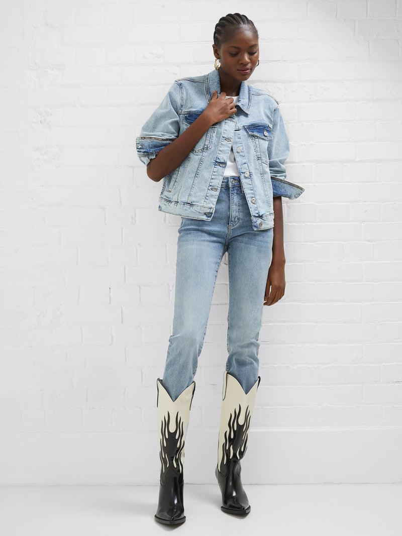 French Connection Denim Stretch Trucker Jacket Bleached Out