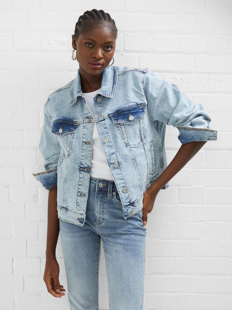 french connection Denim Stretch Trucker Jacket Bleached Out