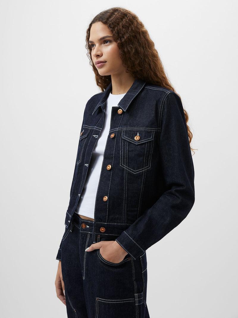 french connection Denver Denim Contrasting Stitch Jacket Clean Indigo Denim