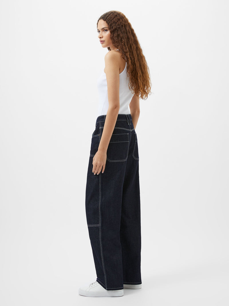 French Connection Denver Denim Contrasting Stitch Relaxed Jeans Clean Indigo Denim
