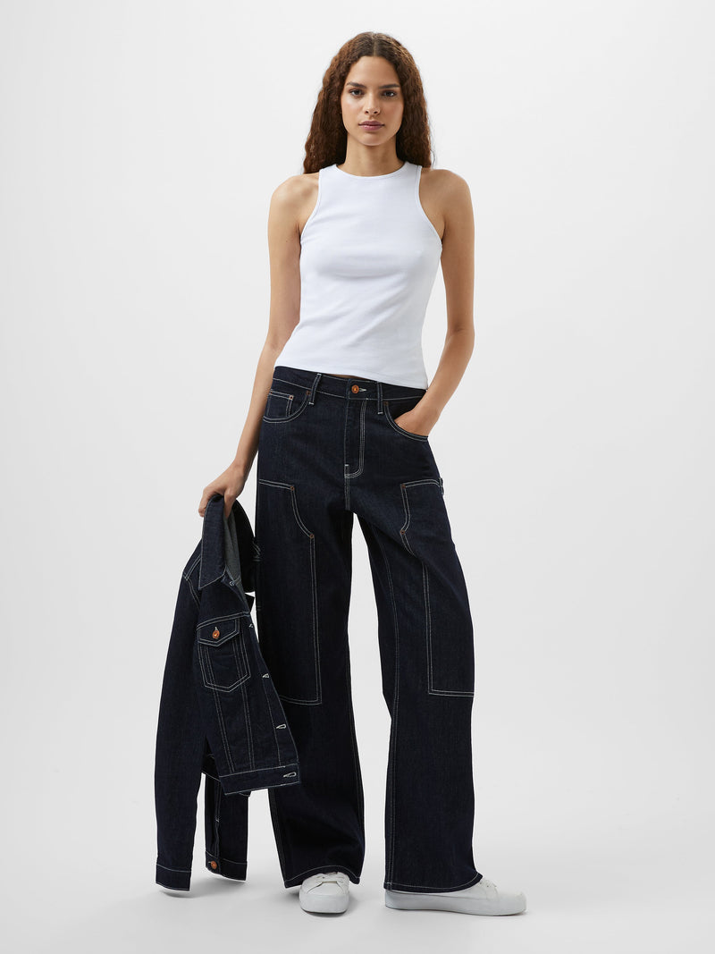 french connection Denver Denim Contrasting Stitch Relaxed Jeans Clean Indigo Denim