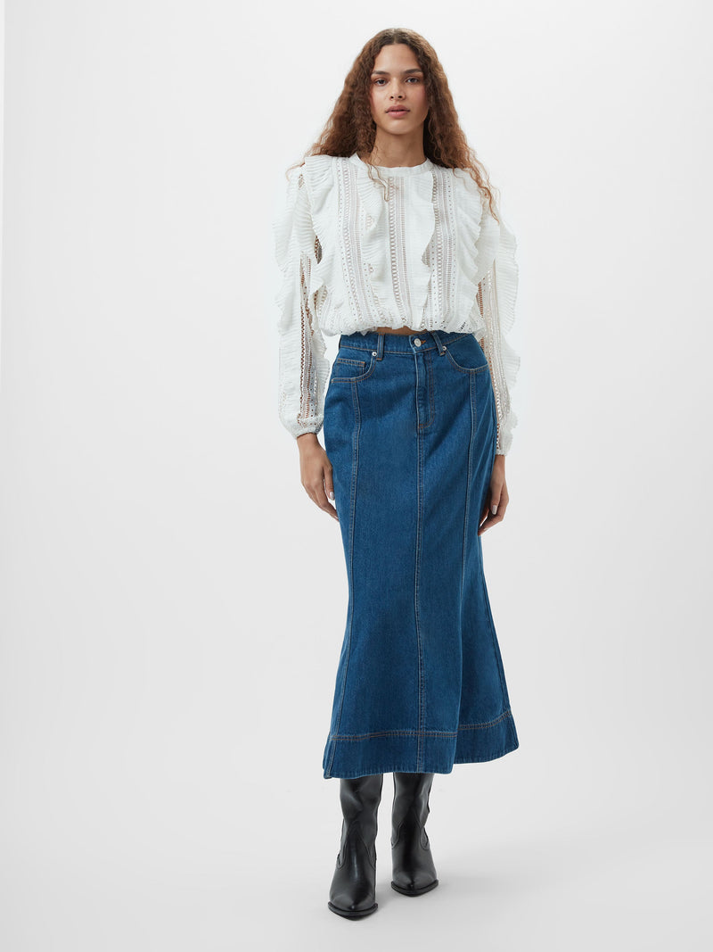 french connection Denver Denim Flare Midi Skirt Vintage Blue