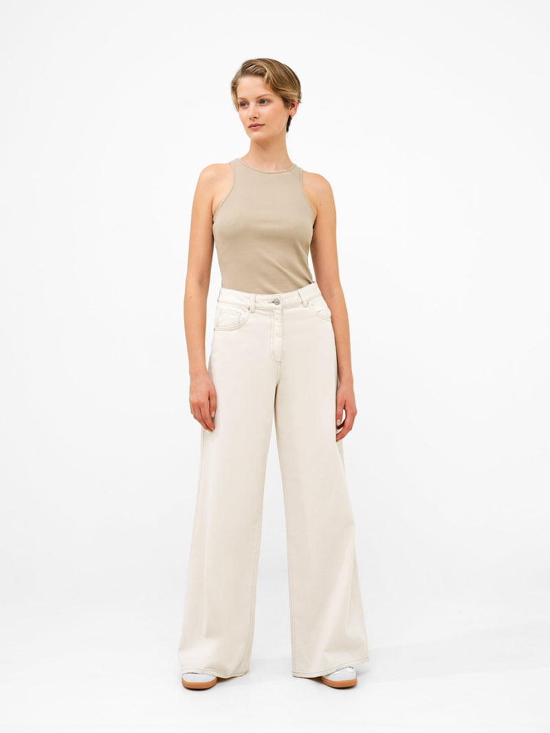 French Connection Denver Denim Relaxed Wide Leg Jeans 34 Inch Ecru