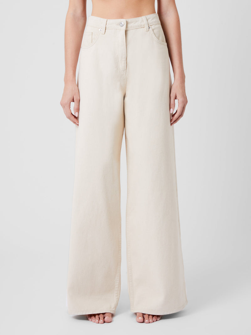 french connection Denver Denim Relaxed Wide Leg Jeans 34 Inch Ecru