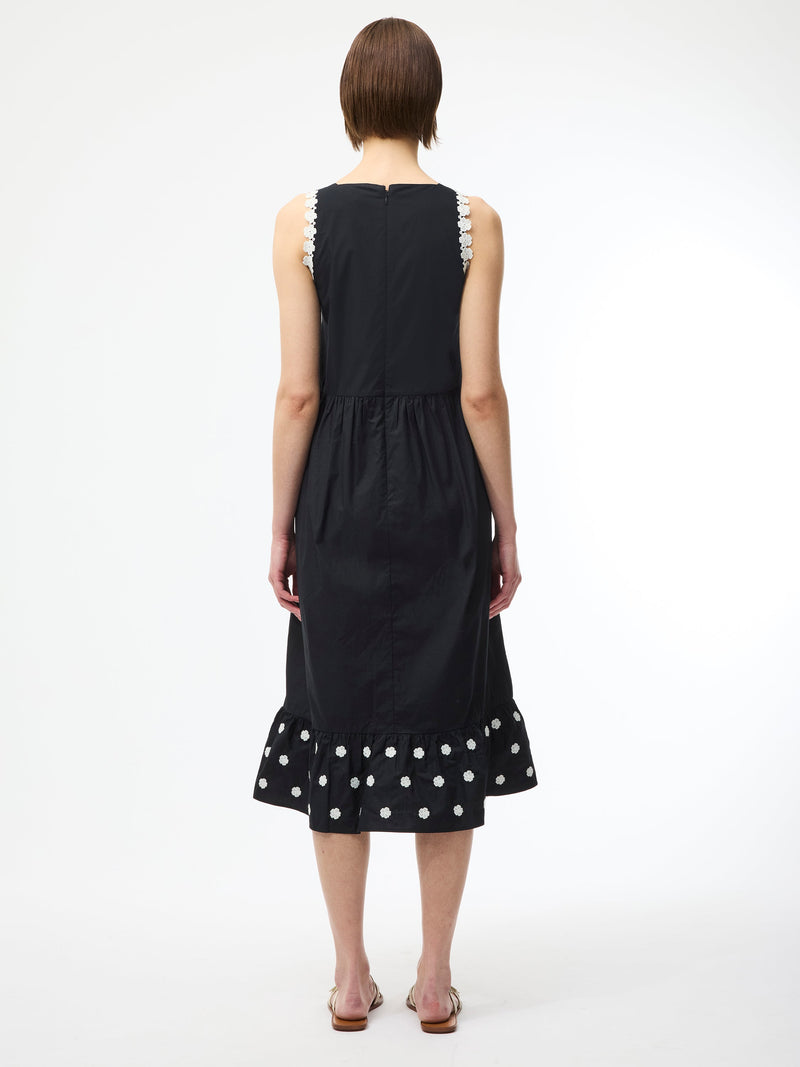 French Connection Devin Poplin Embroidered Midi Dress Black