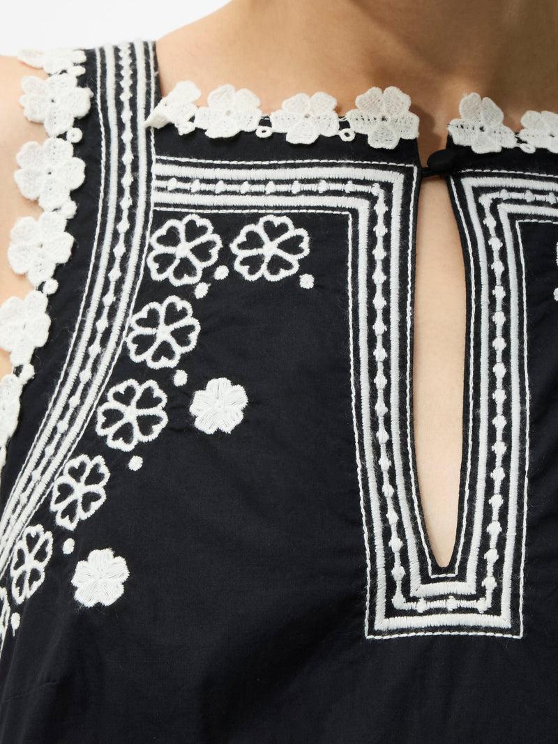 French Connection Devin Poplin Embroidered Midi Dress Black
