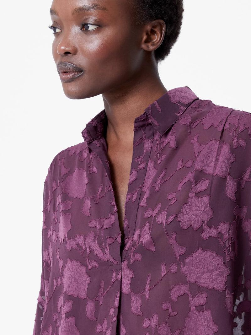 French Connection Devore Satin Popover Shirt Blackberry