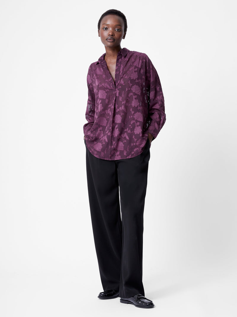 French Connection Devore Satin Popover Shirt Blackberry