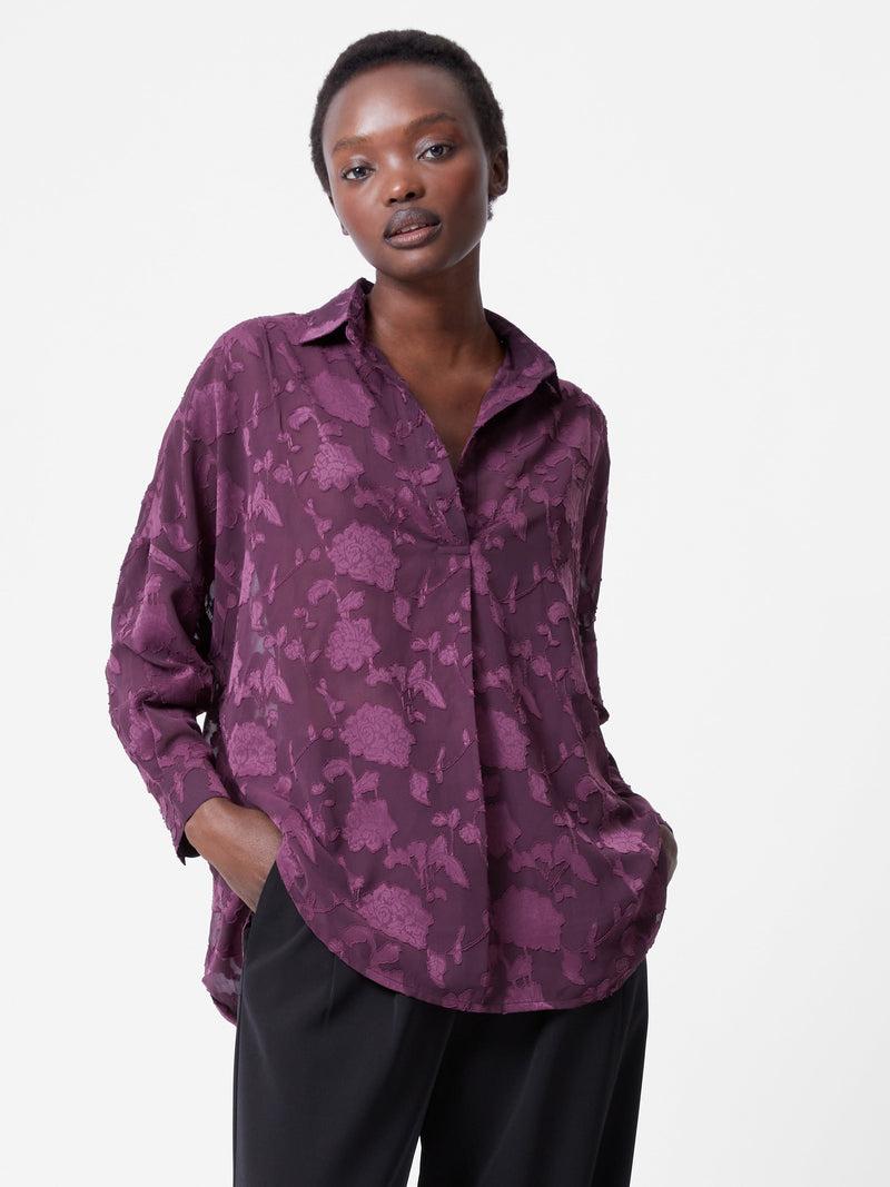 french connection Devore Satin Popover Shirt Blackberry