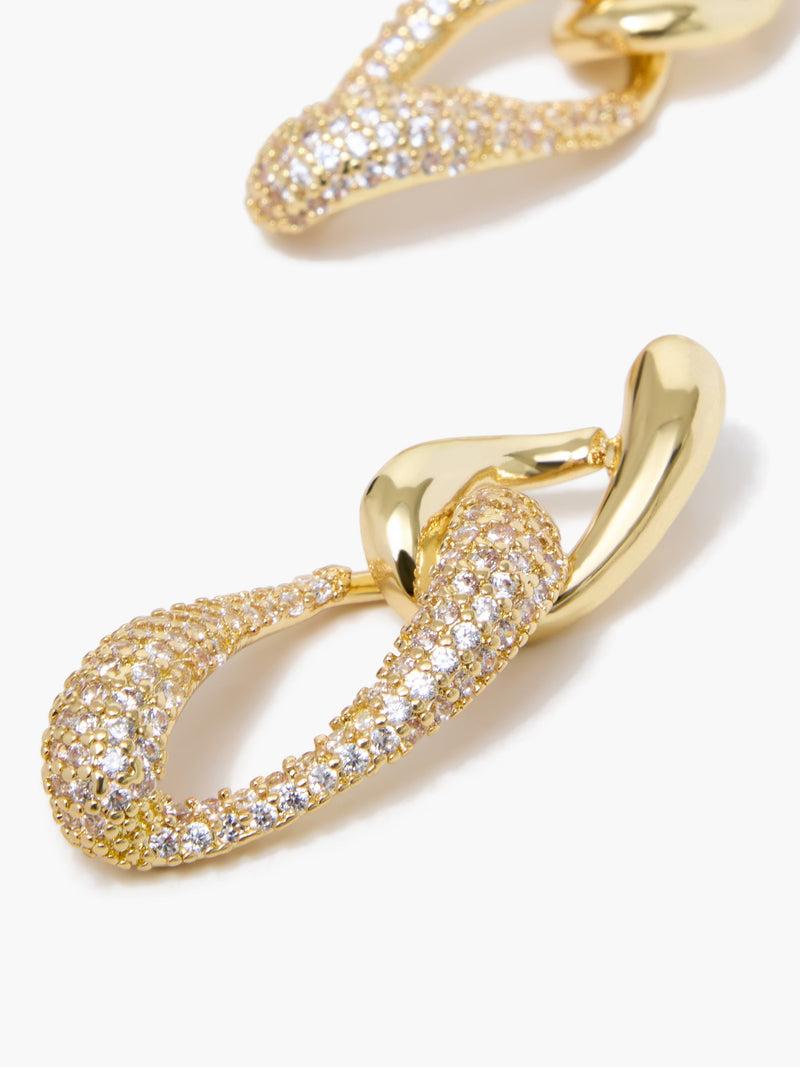 French Connection Diamante Twist Link Chain Earrings Gold