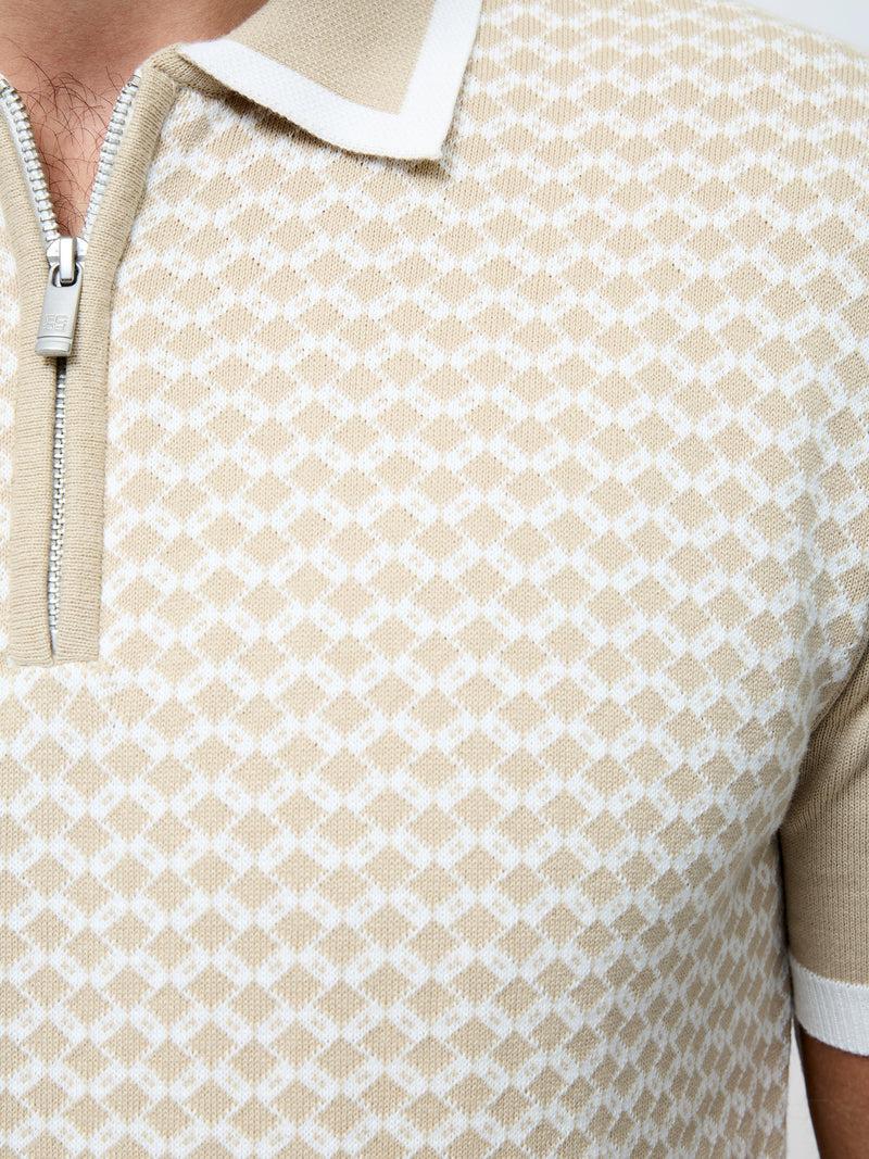 French Connection Diamond Trophy Knit Shirt Ecru/Sand