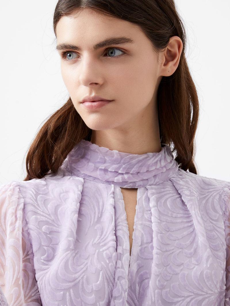 French Connection Diandra Devore Long Sleeve High Neck Top Orchid Petal