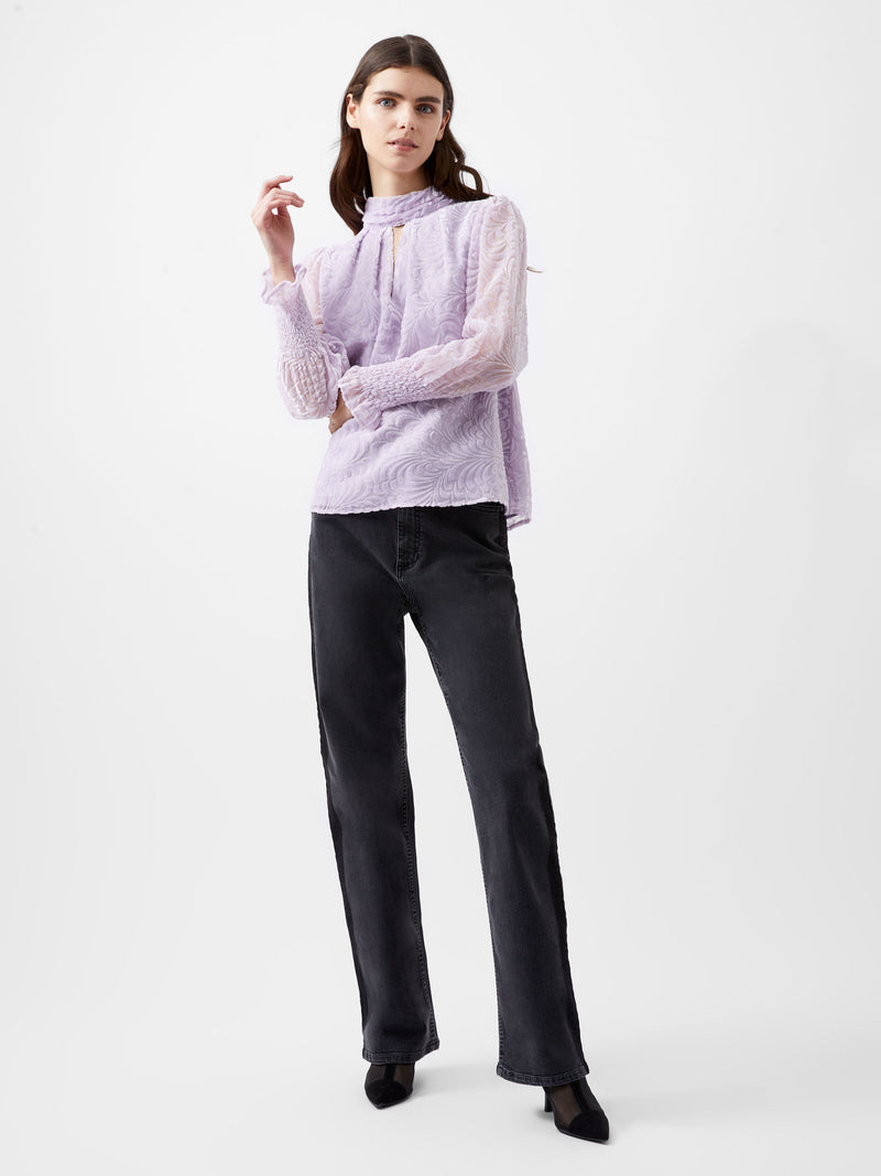 French Connection Diandra Devore Long Sleeve High Neck Top Orchid Petal