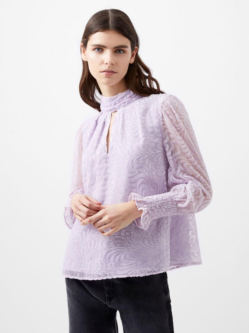 french connection Diandra Devore Long Sleeve High Neck Top Orchid Petal