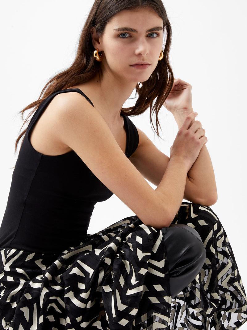 French Connection Diandra Satin Devore Skirt Black/Cream