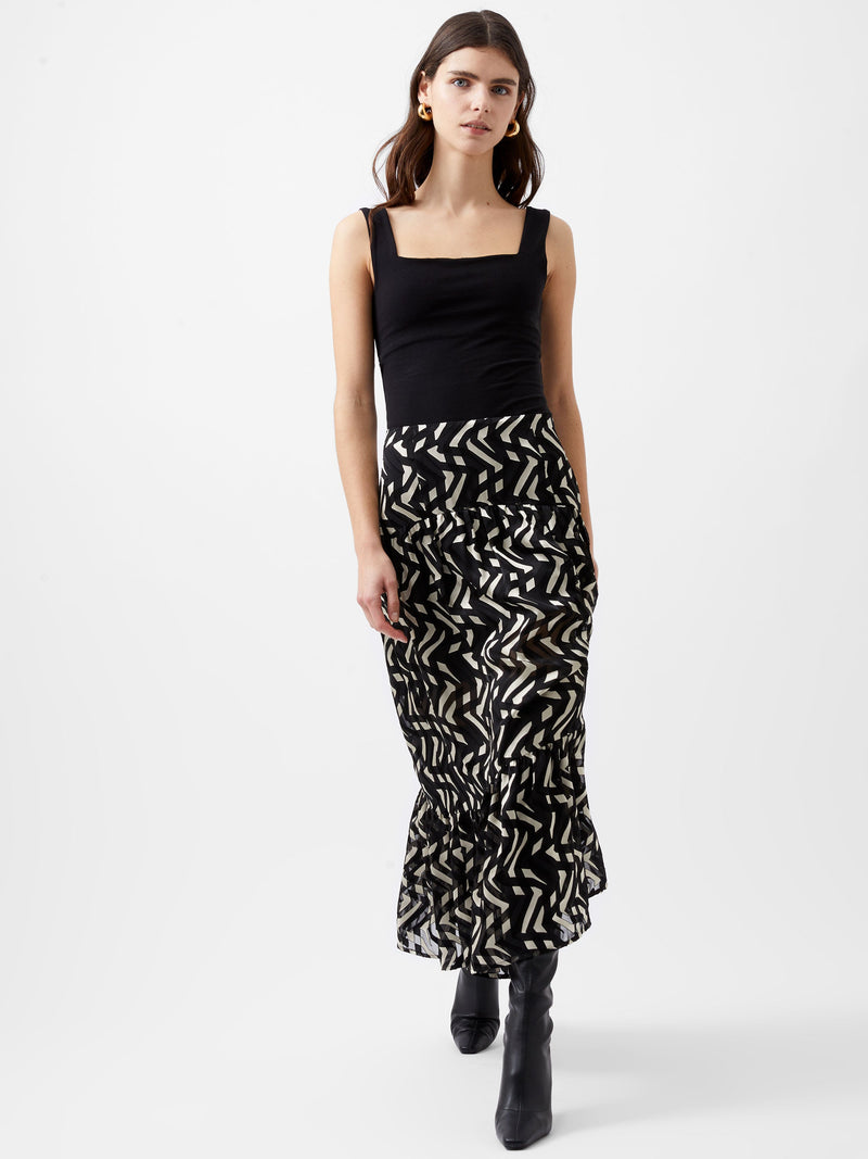 french connection Diandra Satin Devore Skirt Black/Cream