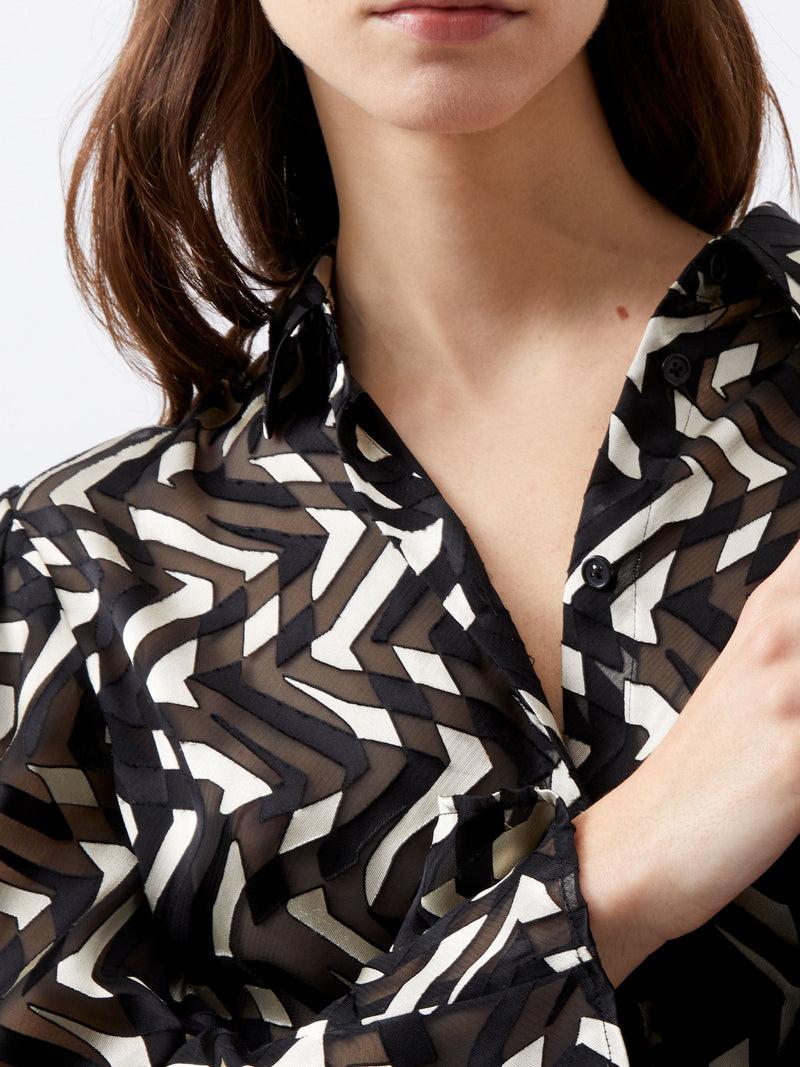 French Connection Diandra Satin Devore Top Black/Cream