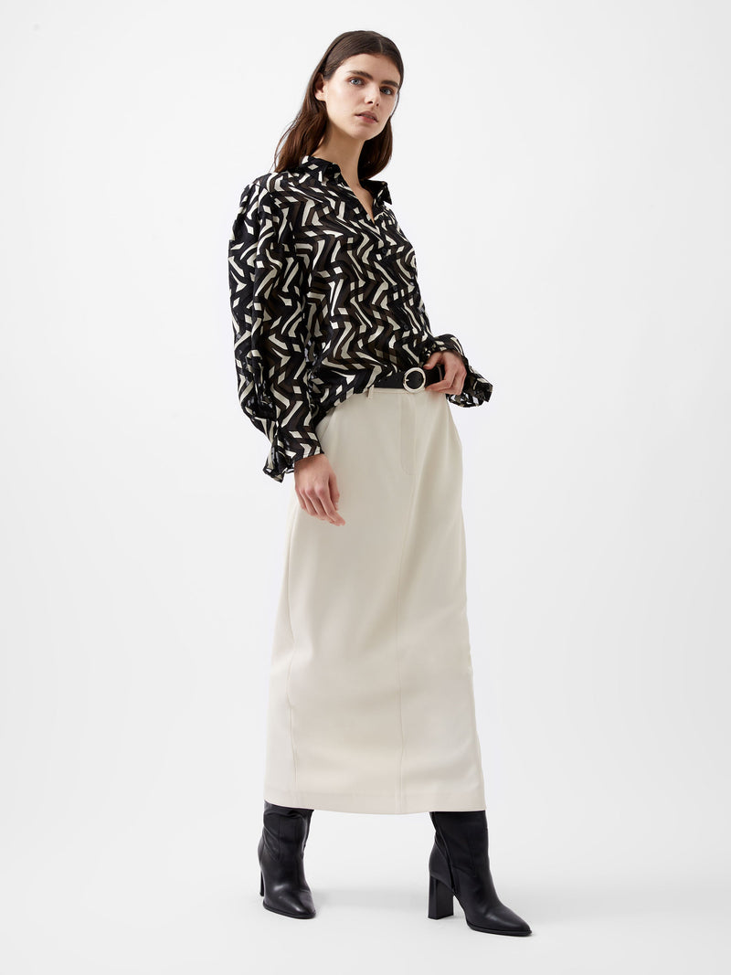 French Connection Diandra Satin Devore Top Black/Cream