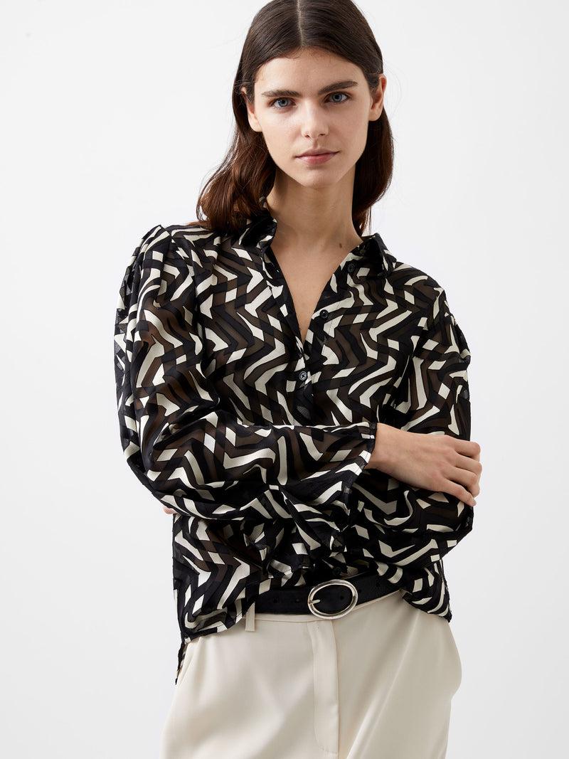 french connection Diandra Satin Devore Top Black/Cream