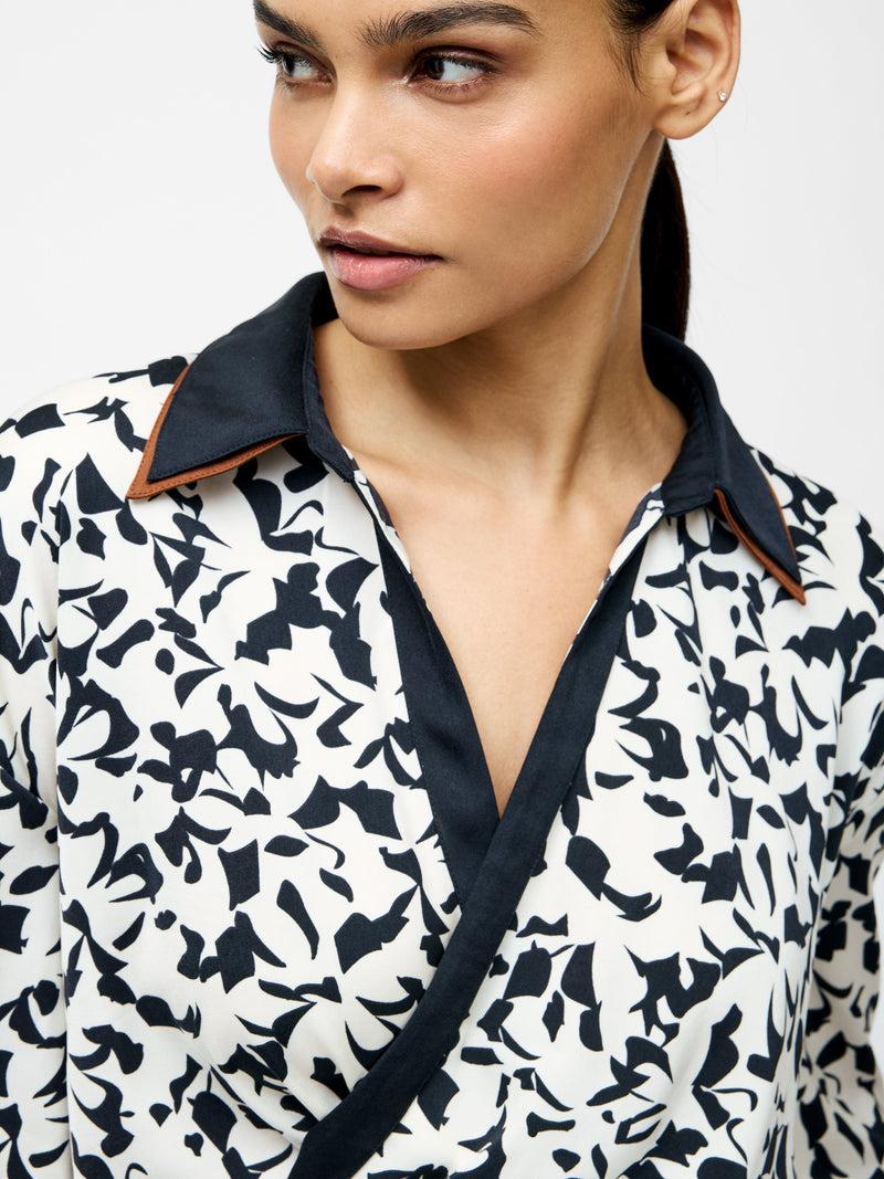 French Connection Domasco Twist Popover Shirt Black/Cream