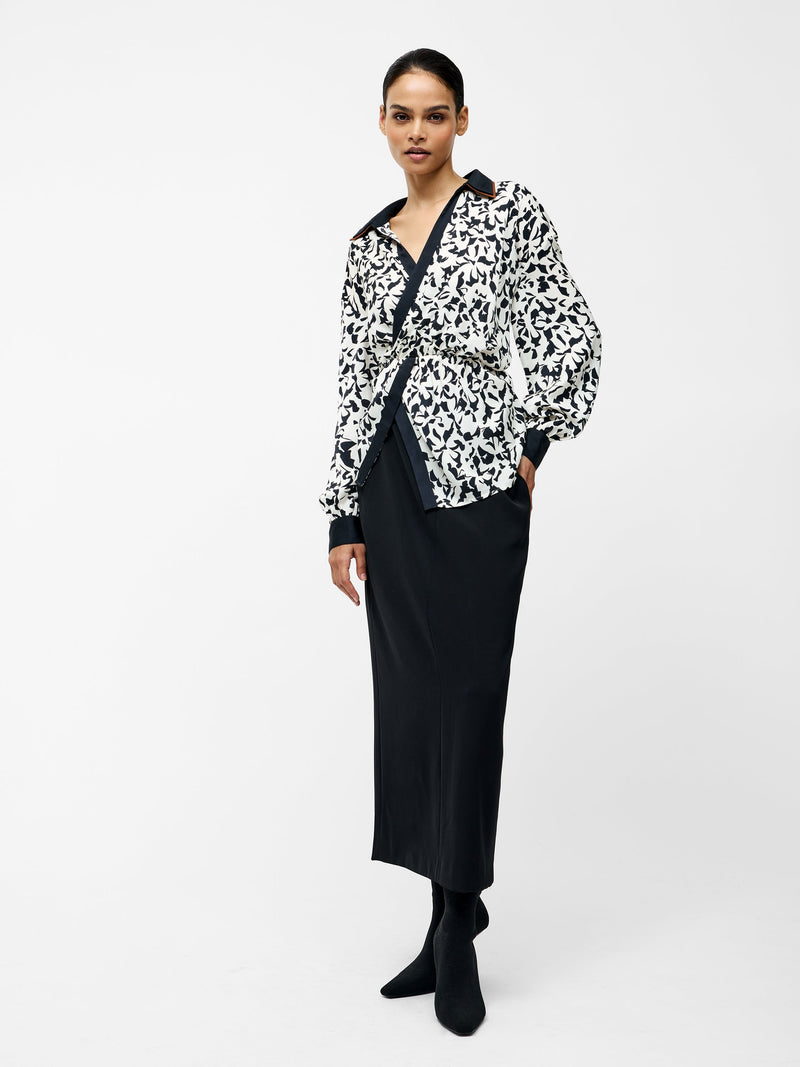 French Connection Domasco Twist Popover Shirt Black/Cream