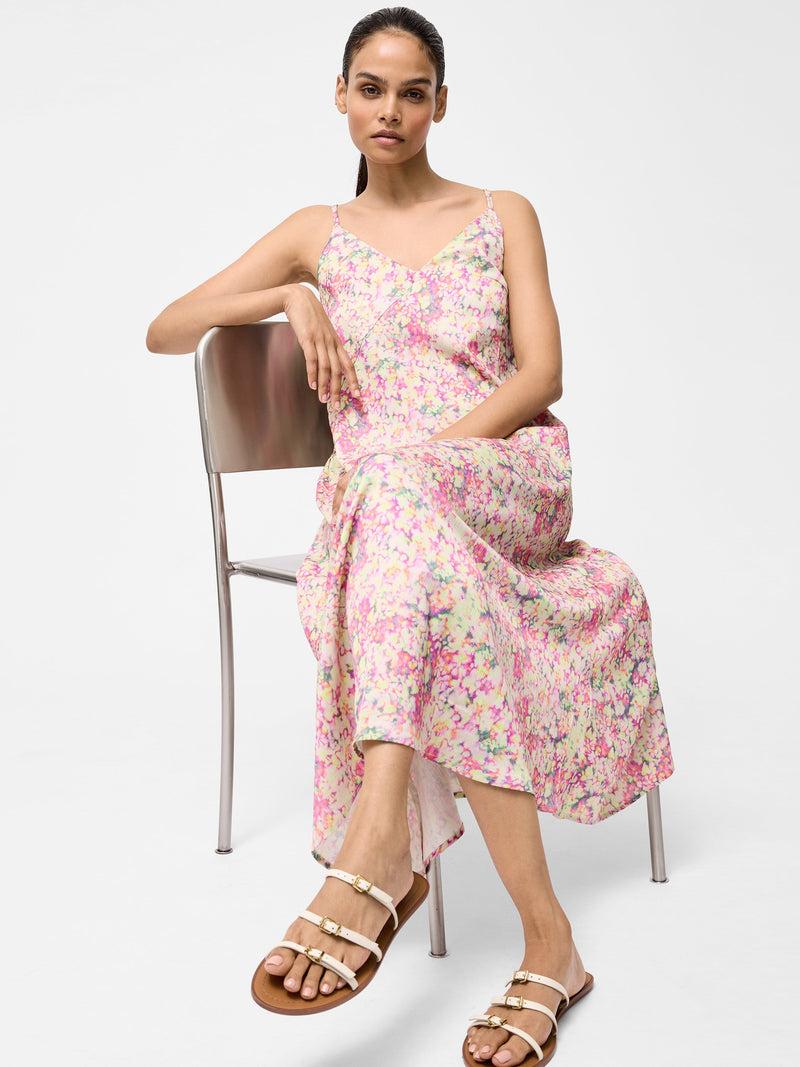 French Connection Donna Hammered Satin Asymmetric Dress Strawberry Shake