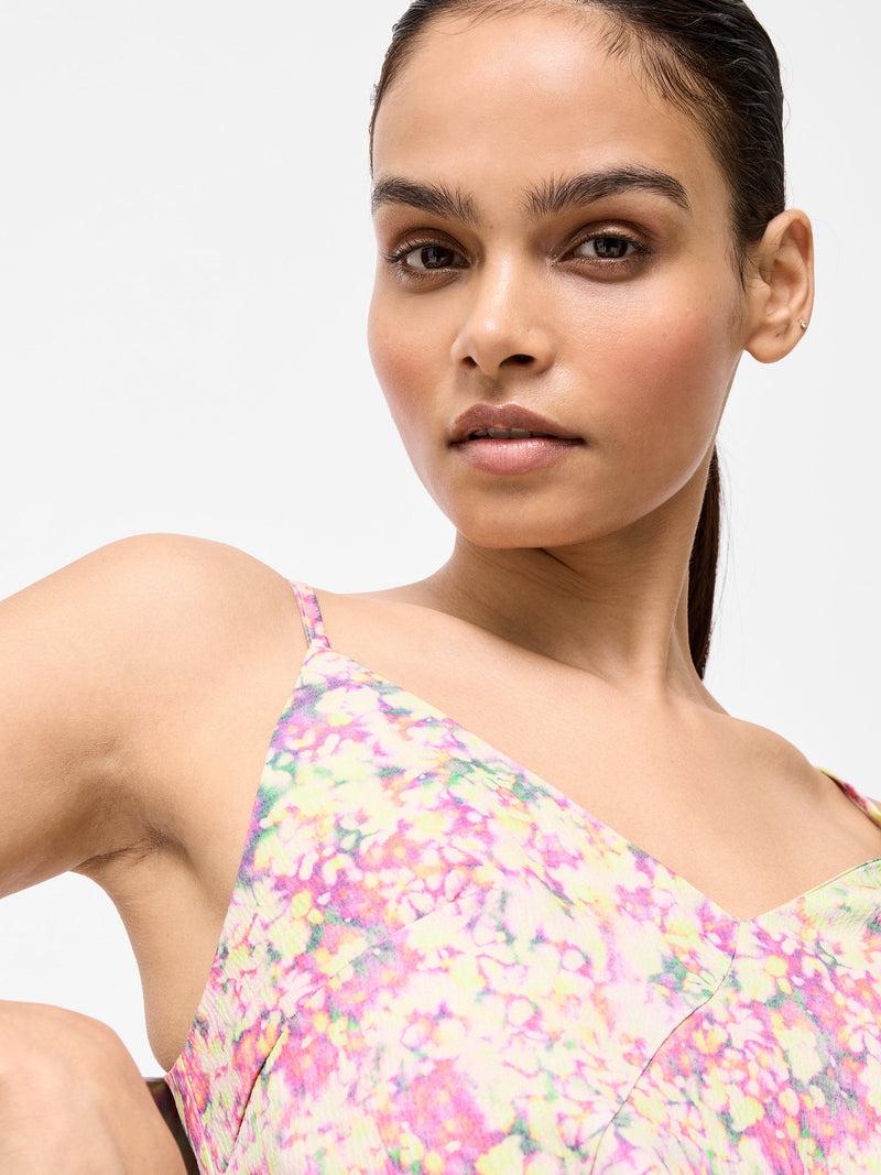 French Connection Donna Hammered Satin Asymmetric Dress Strawberry Shake