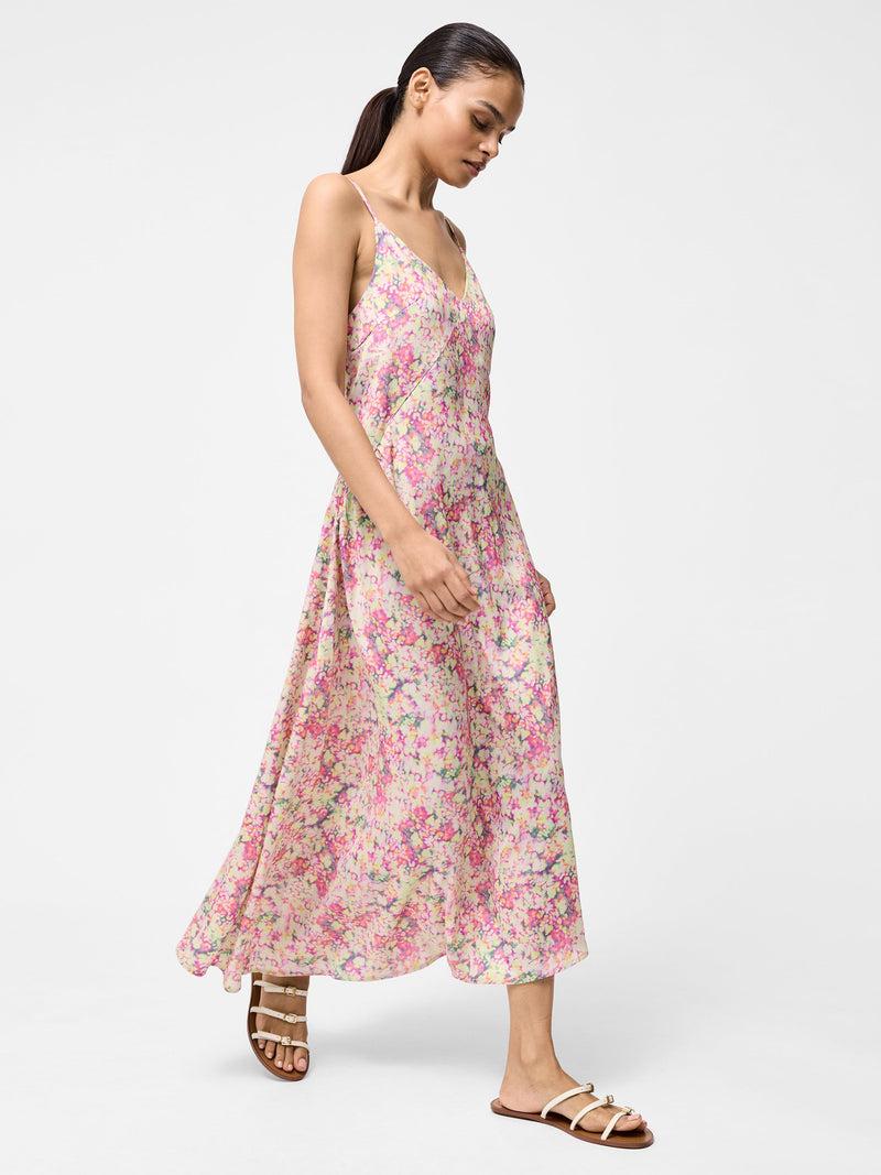 French Connection Donna Hammered Satin Asymmetric Dress Strawberry Shake