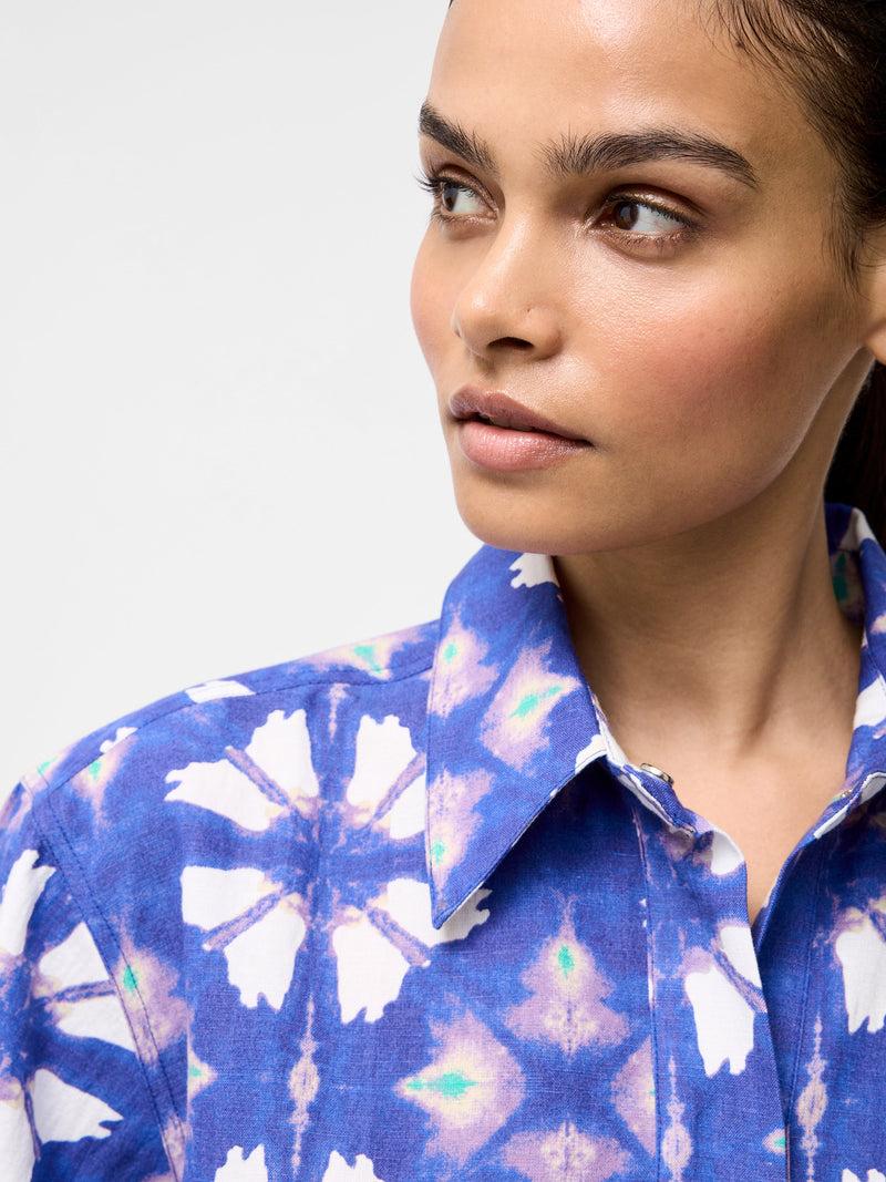 French Connection Dory Linen Blend Short Sleeve Shirt Royal Blue