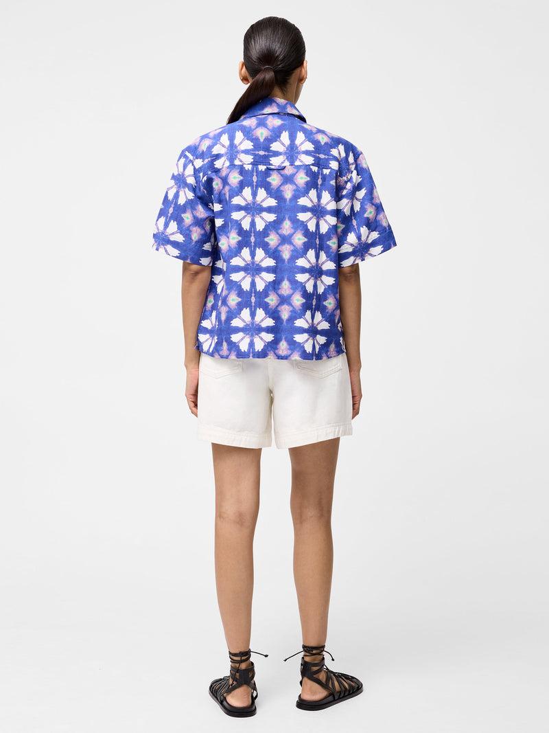 French Connection Dory Linen Blend Short Sleeve Shirt Royal Blue