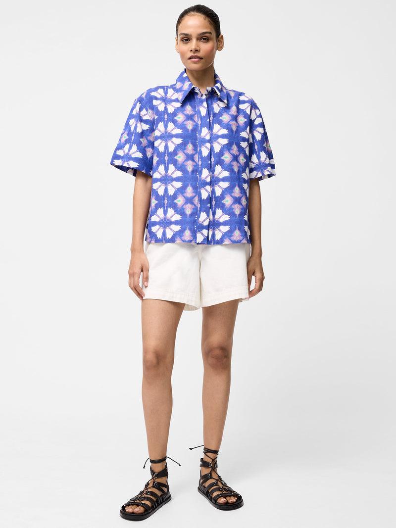 french connection Dory Linen Blend Short Sleeve Shirt Royal Blue