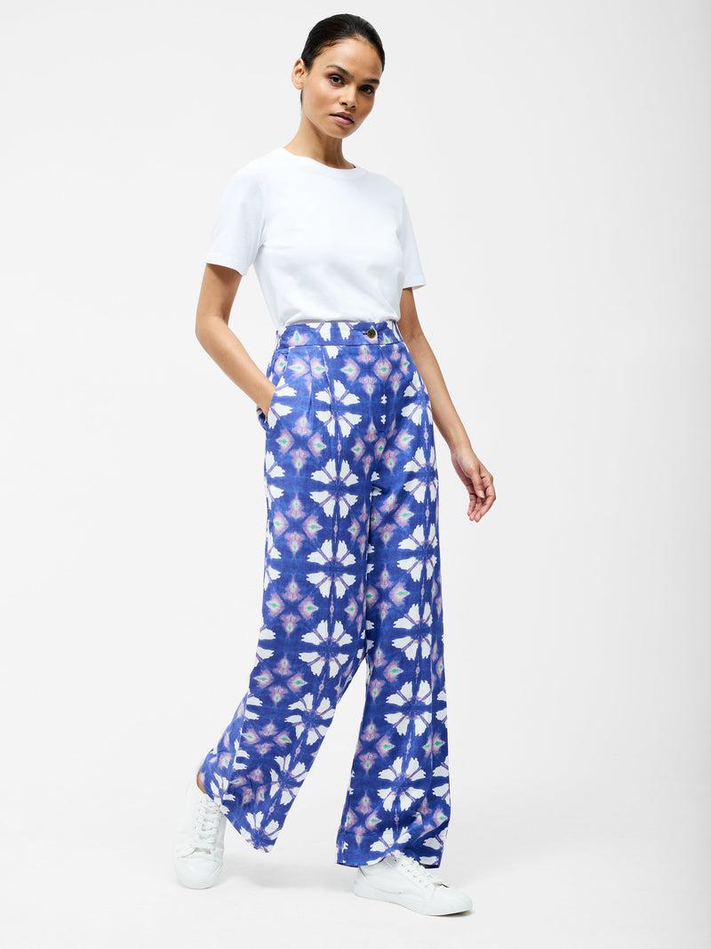 french connection Dory Linen Blend Wide Leg Trousers Royal Blue