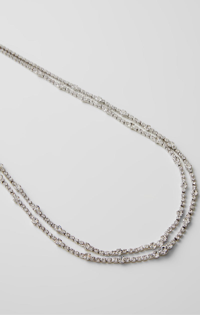 french connection Double Row Diamante Necklace Silver/Diamante