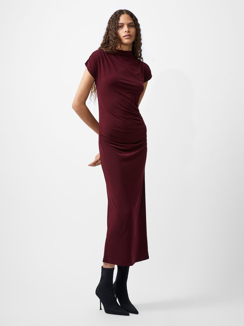 French Connection Draped Samira Mock Neck Dress Burgundy Red