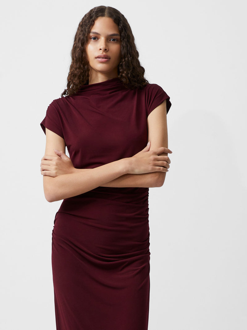 french connection Draped Samira Mock Neck Dress Burgundy Red