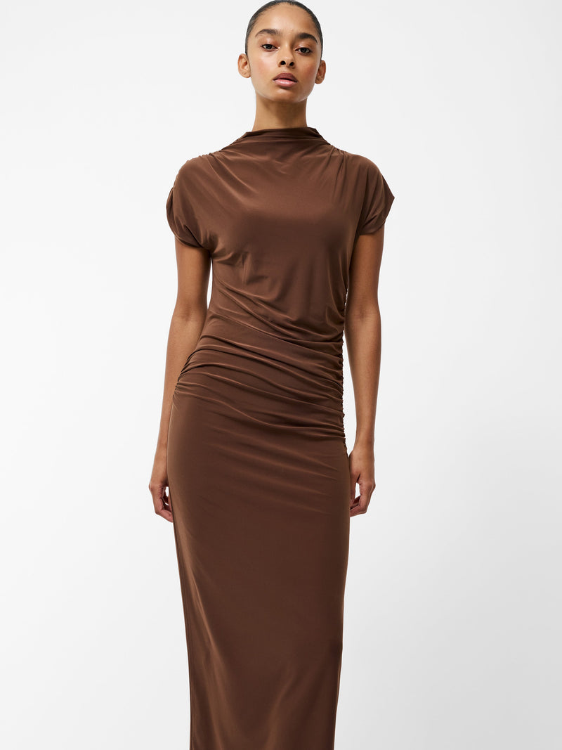 French Connection Draped Samira Mock Neck Dress Chocolate