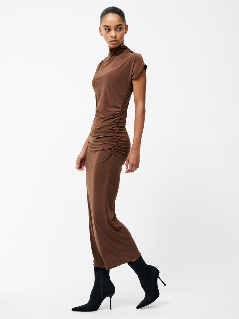 French Connection Draped Samira Mock Neck Dress Chocolate