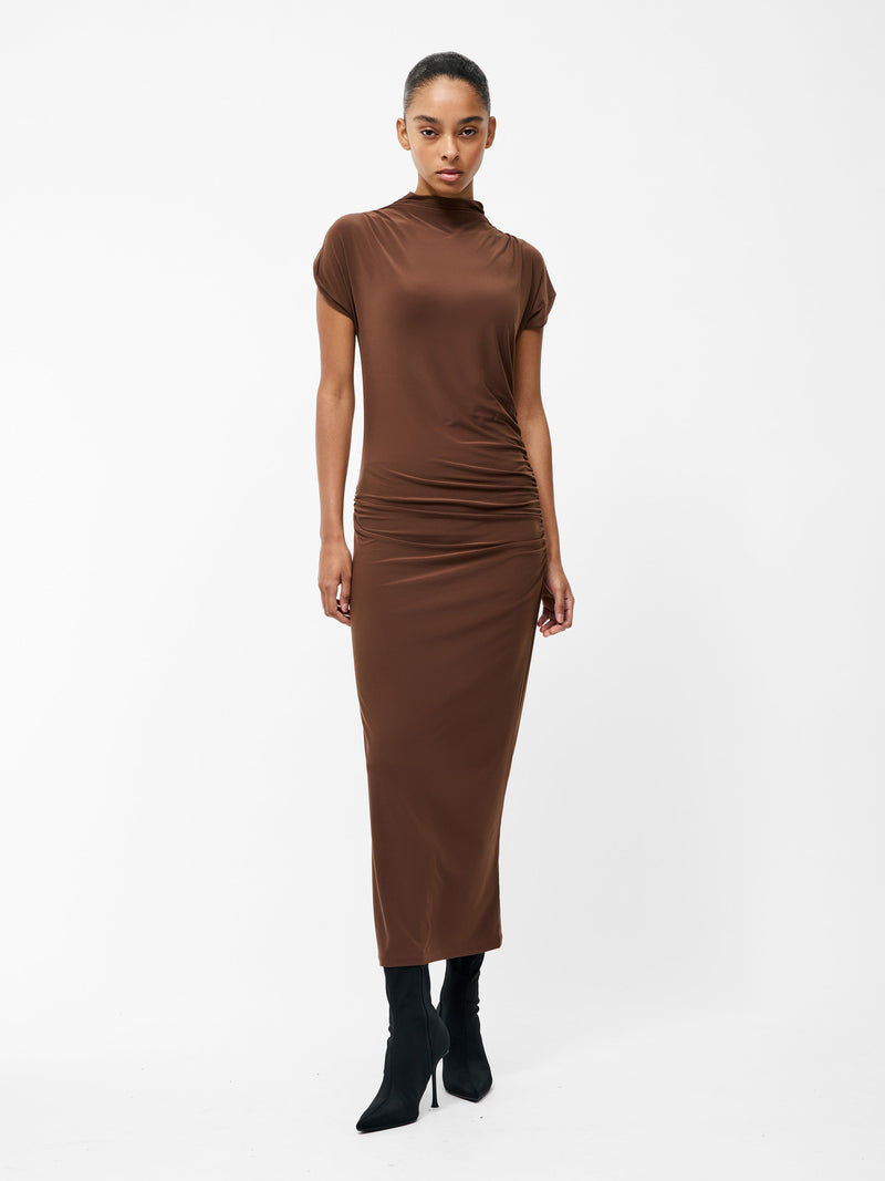 french connection Draped Samira Mock Neck Dress Chocolate