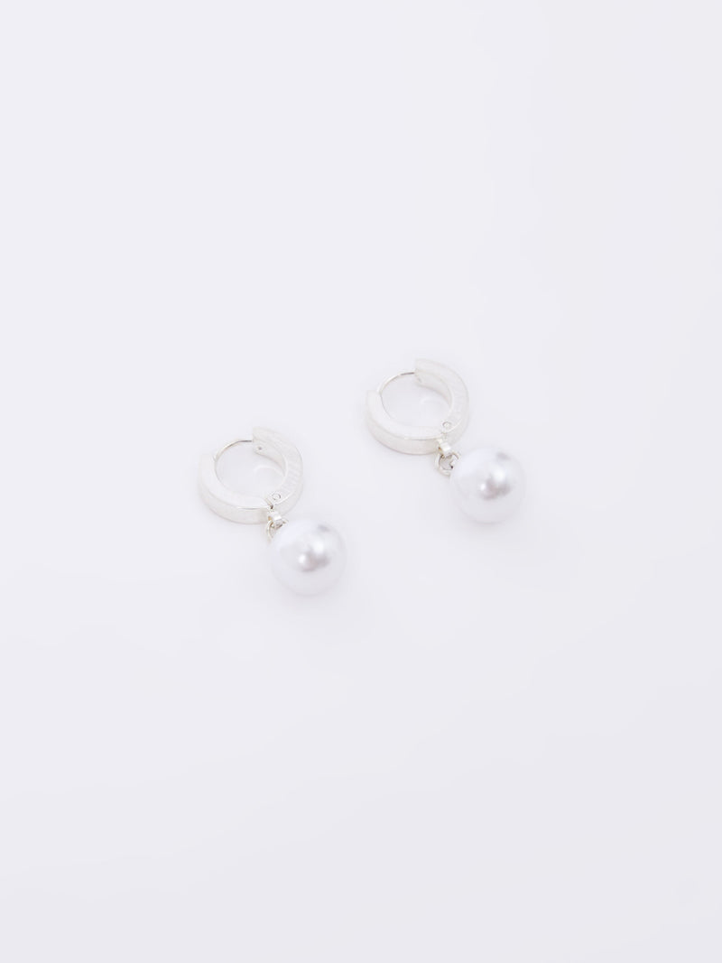 french connection Drop Faux Pearl Huggie Hoop Earrings Silver