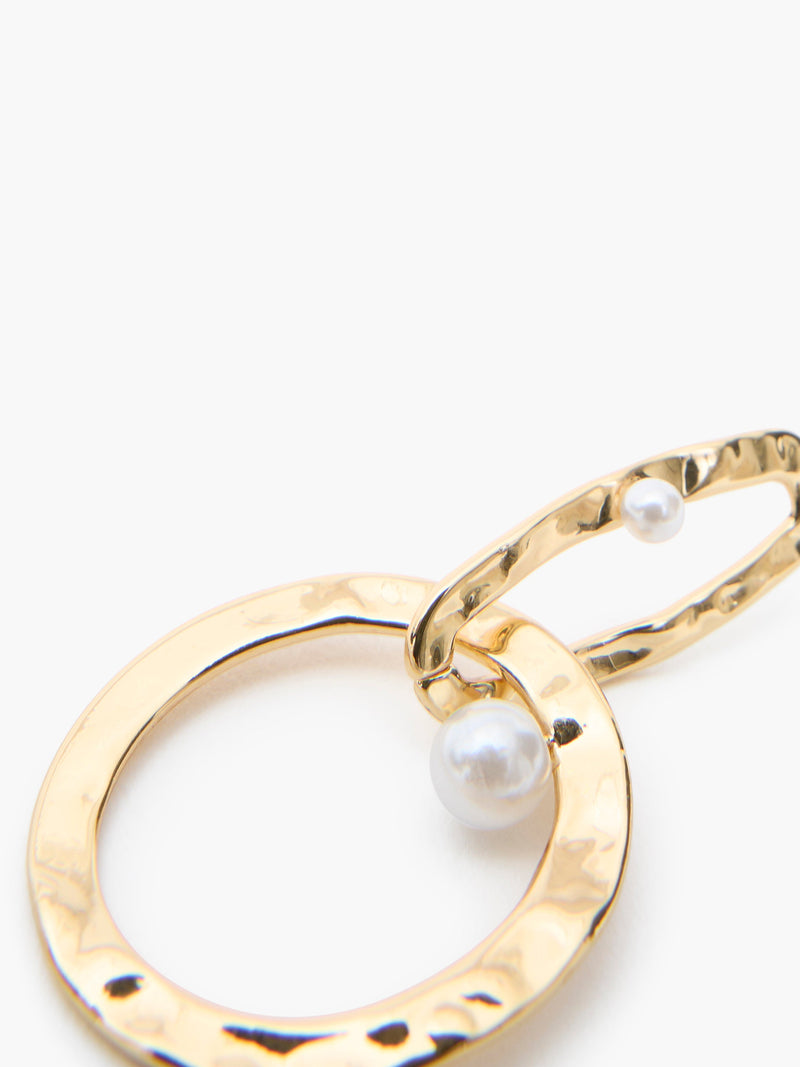 French Connection Duo Hammered Drop Hoop With Pearl Earrings Pearl/Gold