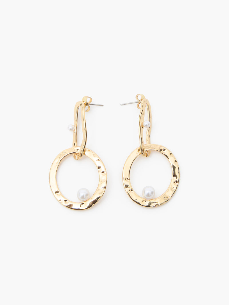 french connection Duo Hammered Drop Hoop With Pearl Earrings Pearl/Gold
