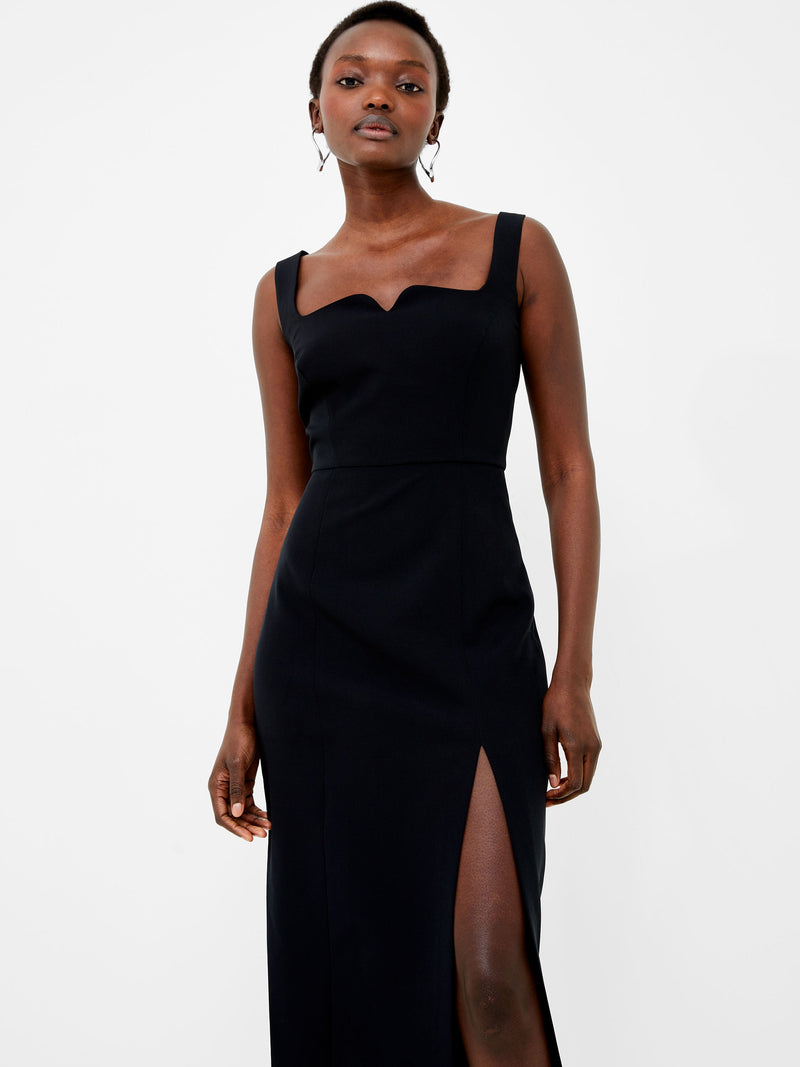 French Connection Echo Crepe Neck Detail Midi Dress Blackout