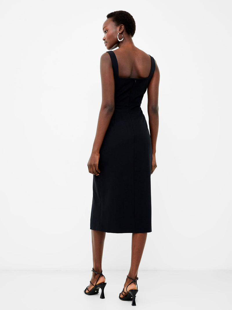 French Connection Echo Crepe Neck Detail Midi Dress Blackout