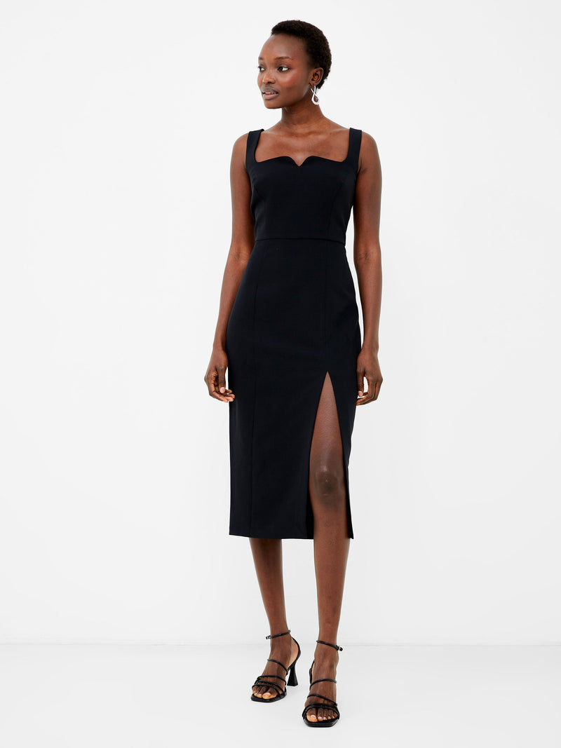 french connection Echo Crepe Neck Detail Midi Dress Blackout