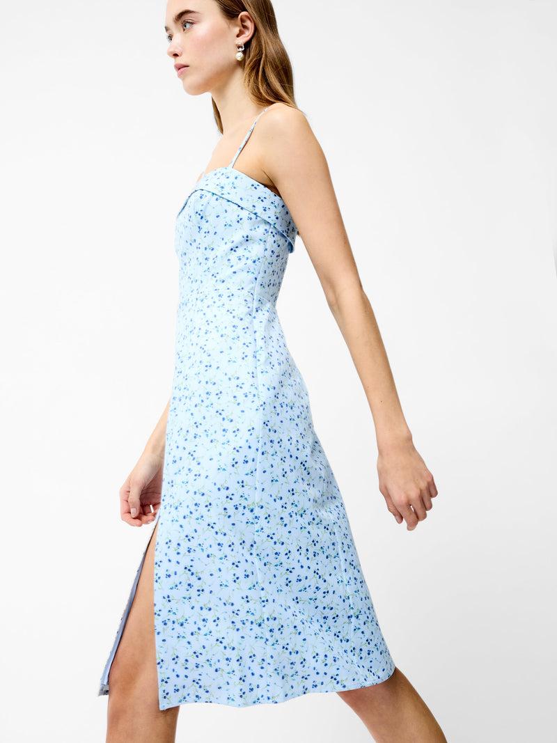 French Connection Echo Crepe Strappy Midi Dress Icy Blue Multi