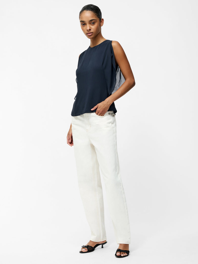 French Connection Eden Georgette Flutter Sleeve Top Navy